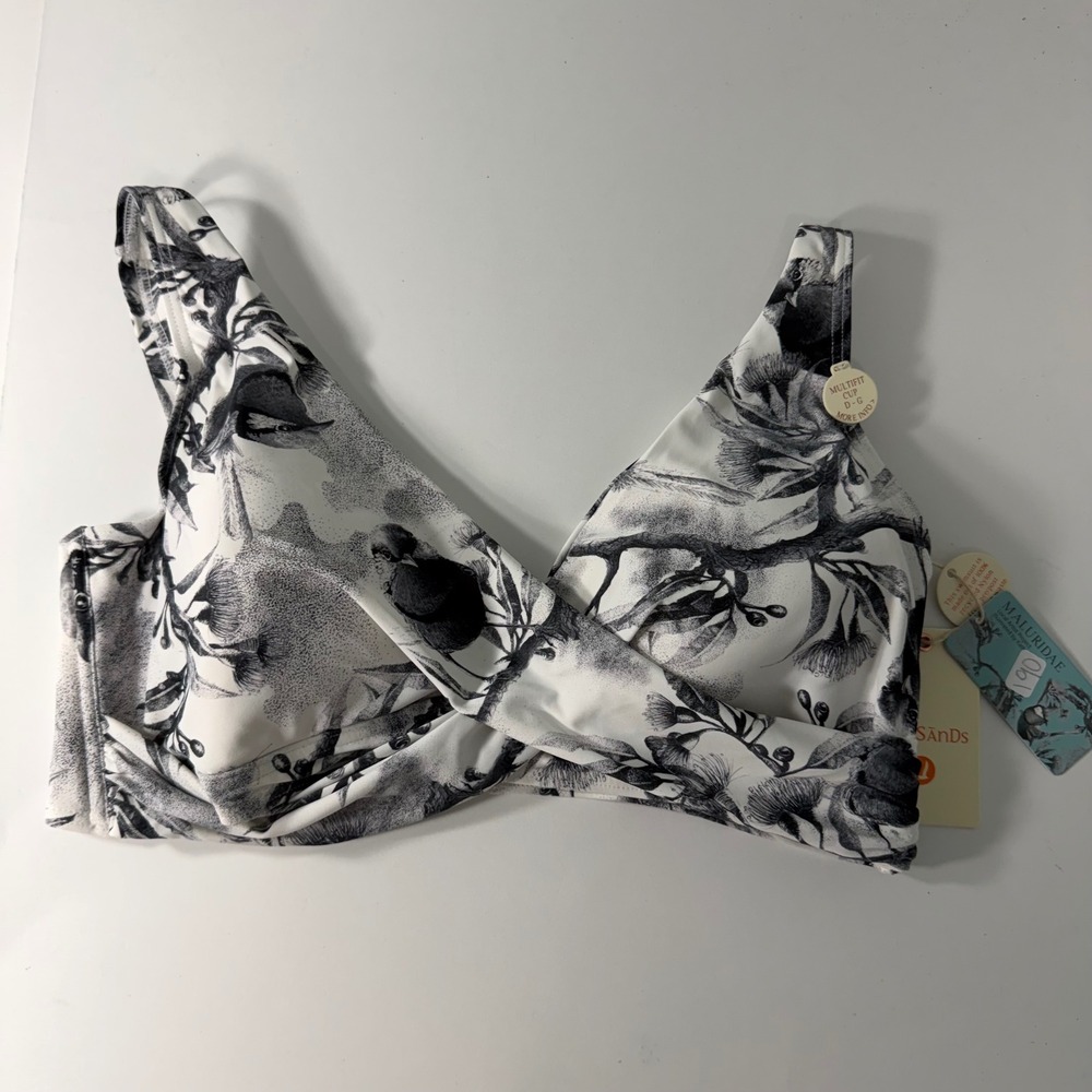 ArteSands Maluradae Delacroix‎ Bikini Top Black White Floral Bird US 12 NWT